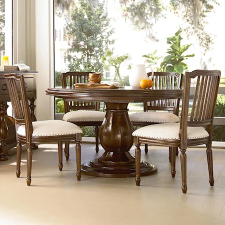 5 Piece Dining Set with Round Pedestal Table and Pull-Up Side Chairs